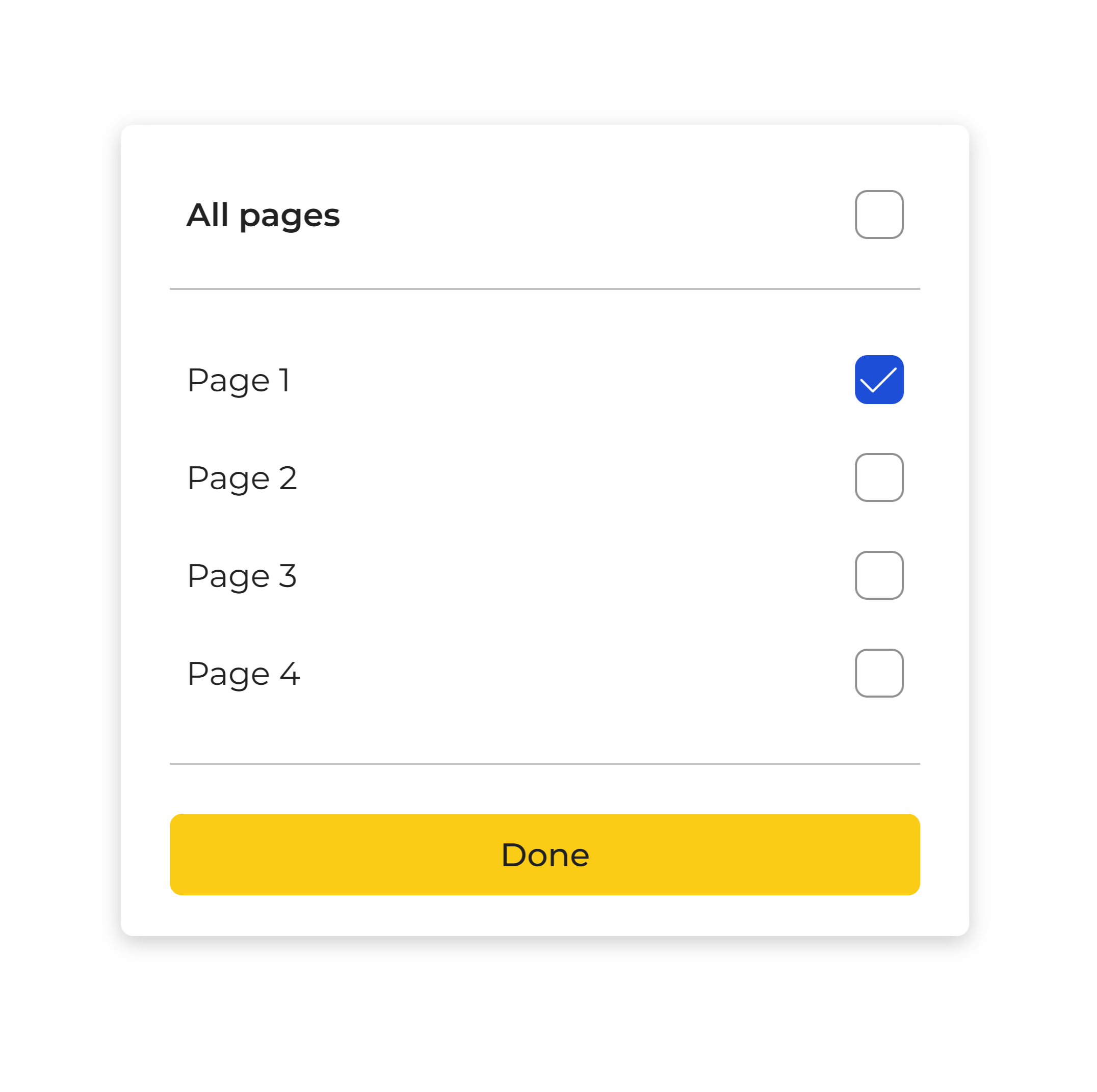 Default state of the selector component